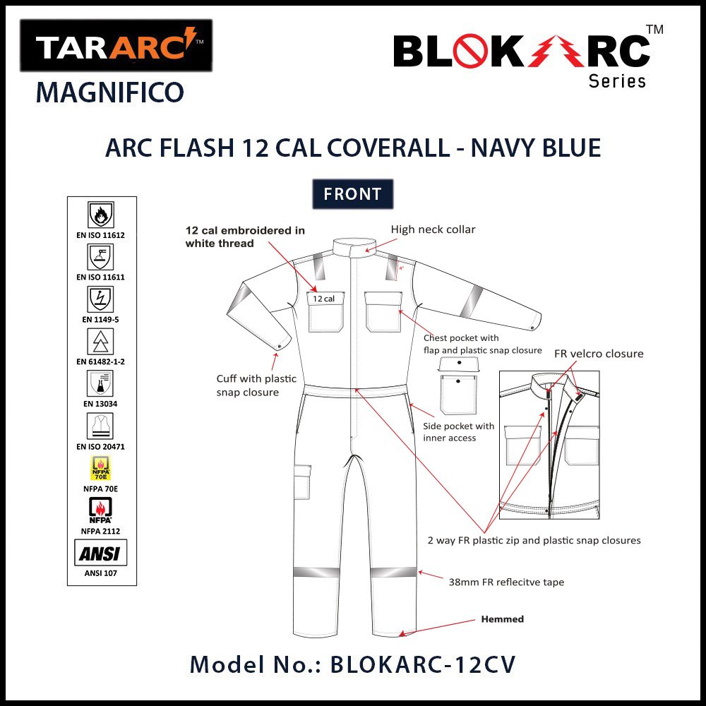 TARARC_MAGNIFICO_BLOKARC_SERIES_ARC_FLASH_12_CAL_COVERALL_FRONT_SPECIFICATION
