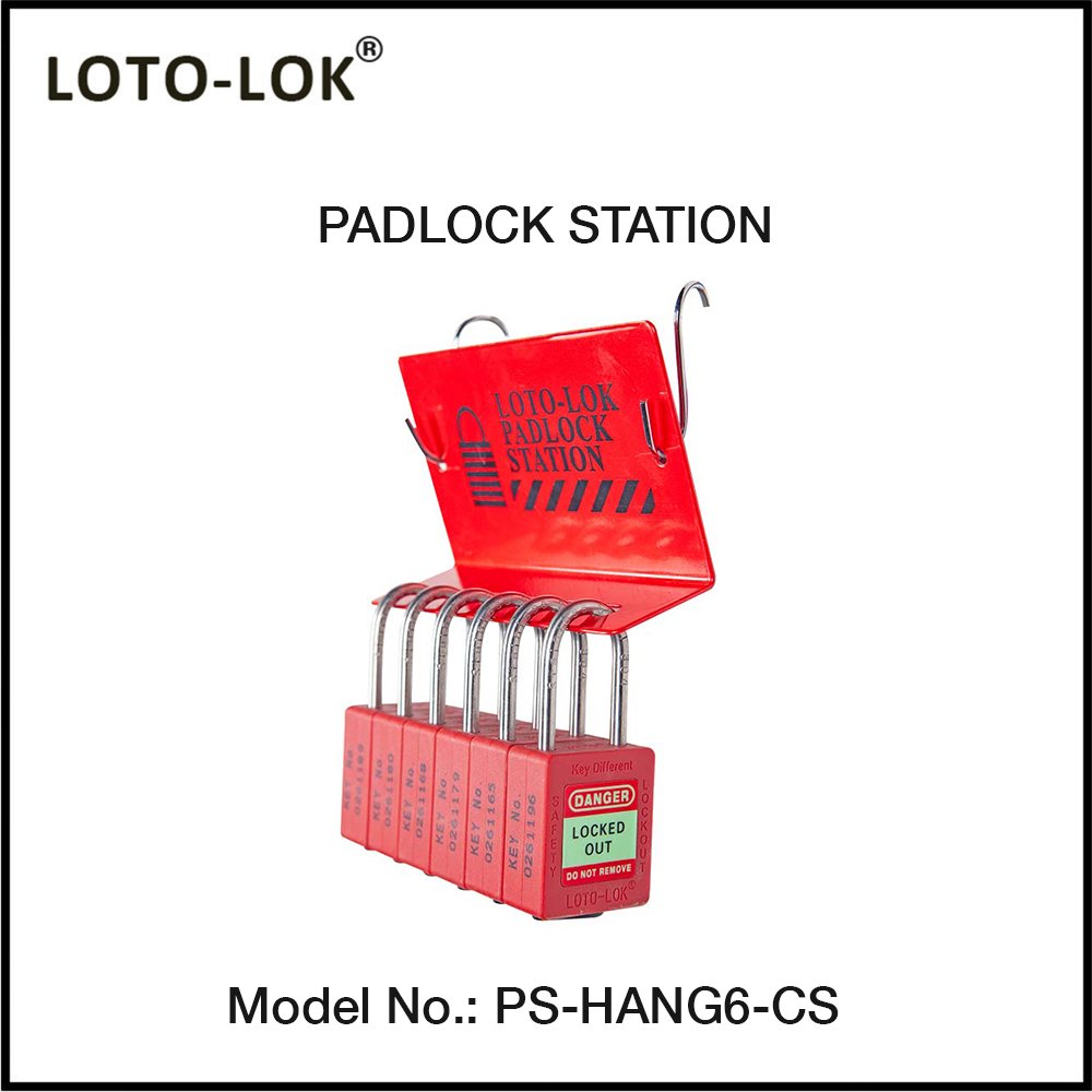 LOTO-LOK_WALL_MOUNTING_6_RED_COLOR_PADLOCKS_COMPLETE_STATION_PS-HANG6-CS